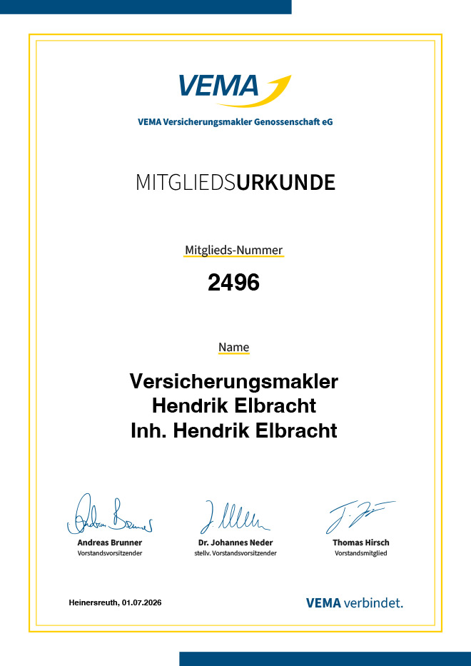 Versicherungsmakler Hendrik Elbracht ist nun auch Genossenschaftsmitglied der VEMA eG.
